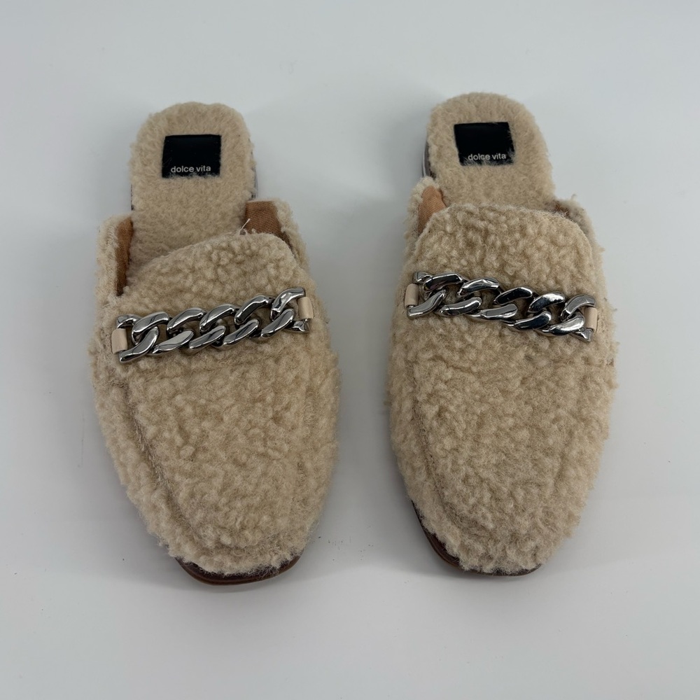 Dolce Vita Pela Chain Sherpa Slip-on Mule Flats - Picture 3 of 10